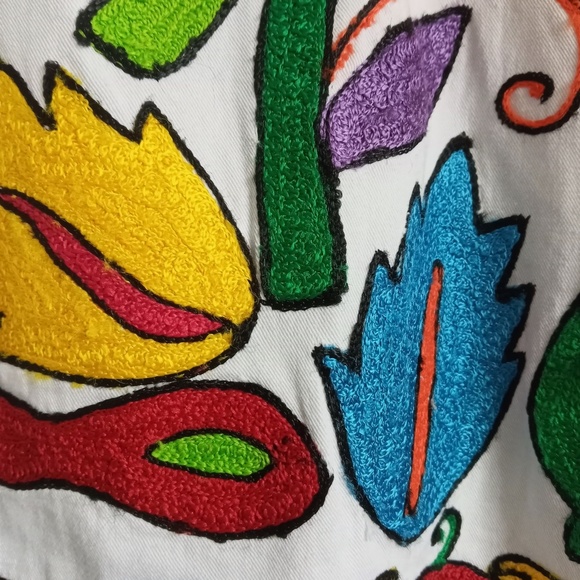 Coldwater Creek Embroidered Jacket Tropical Floral White Cotton Denim Buttons M - Picture 4 of 8